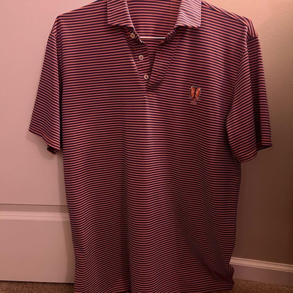 Striped Polo/ Golf shirt, Dark blue & pink